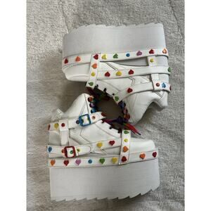 Dollskill YRU Qozmo Bondage Rainbow Heart Platform Shoes Sneakers Women’s 8